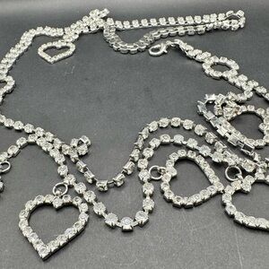 Vintage Heart Rhinestone Chain Belt up to 42 inches